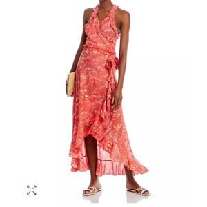 Poupette St Barth Tamara Floral Hi-Low Wrap Dress Ruffle S Feminine Maxi Resort